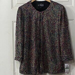 NWT Alex Evenings 2 Piece Garment Sz L Jacket & Tank Black/Multi Glitter Floral